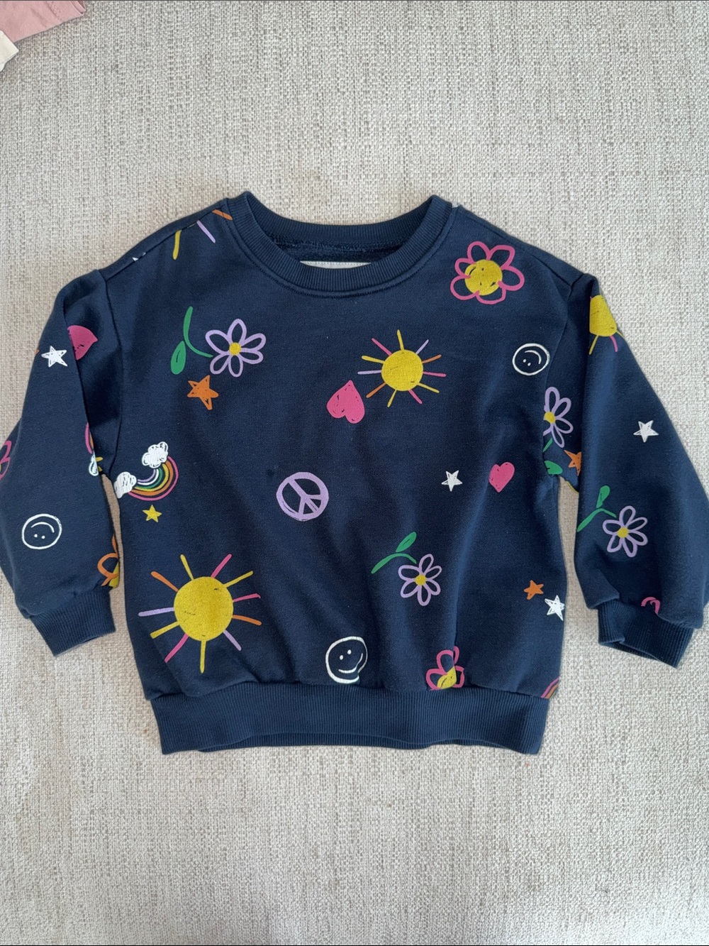 Old Navy Navy Sweatshirt with Multicolor Sun & Flower Prints